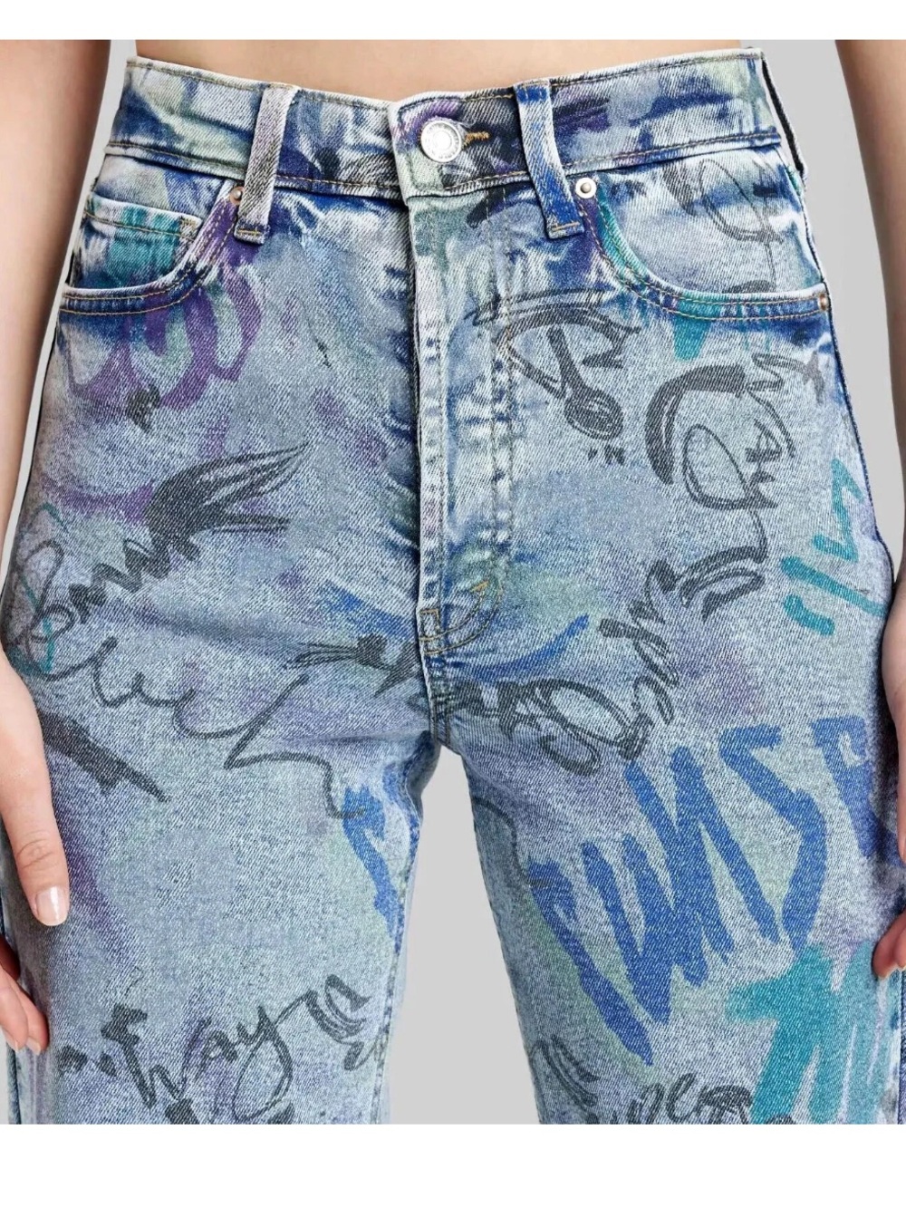 Wild Fable NWT 2 Super High-Rise Graffiti Print button fly denim Jeans